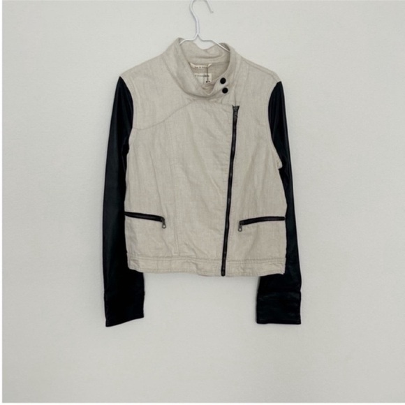 Rag & Bone Linen Twill and Leather Moto Jacket Natural NWT - Picture 9 of 11